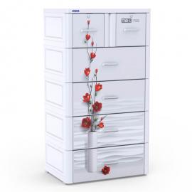 Tủ nhựa Tabi L 5 tầng trắng hoa đỏ